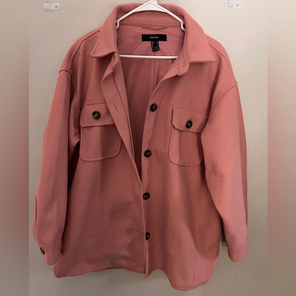 Pink shacket forever 21 with pleated sides at bottom